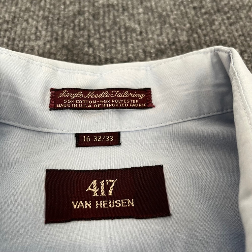 Van Heusen 417 Mens Light Blue Long Sleeve Button Down Dress Shirt 16 32/33 - Picture 2 of 8